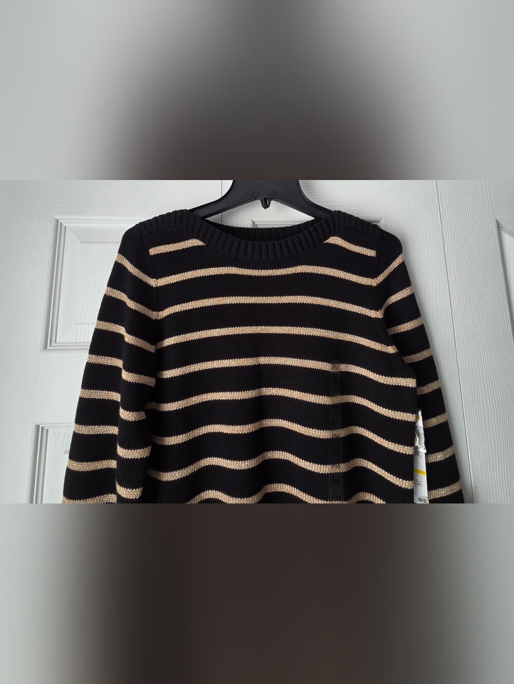NWT Jones New York Black and Gold Striped Crewneck Sweater Size MP - Picture 5 of 14